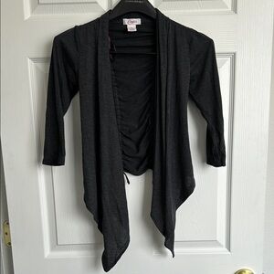 NWOT Candie's Dark Gray Draped Cardigan with Cinched Drawstring Back